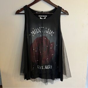 SEVEN SEVENTY Handmade Women's Black Montauk Rose Tulle Layer Tank Size S